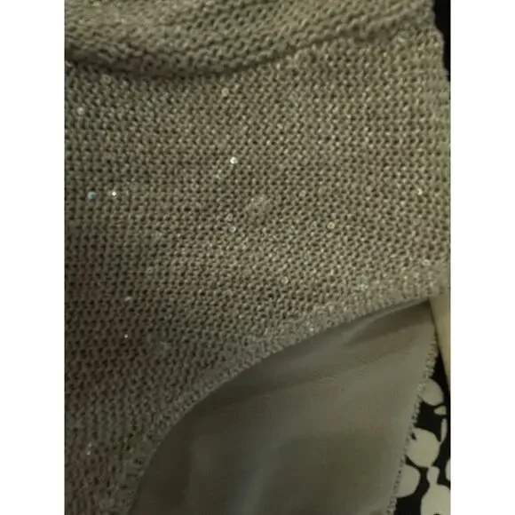 Sioni Women’s Large Sequin Layered Pleat Trim Pullover Sweater Twee Pop Beige - Picture 8 of 12